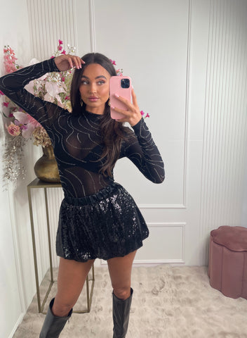 silver sparkle mesh body black