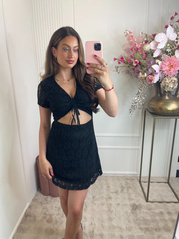 Cut out crochet dress black