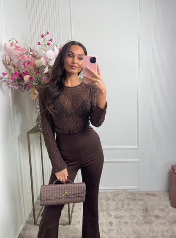 lace jumpsuit brown