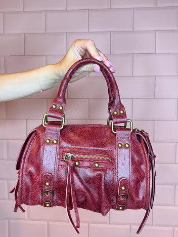 inspired real leather bag bordeaux red