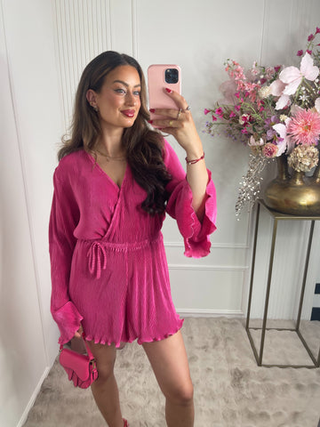 Rib playsuit fuchsia pink