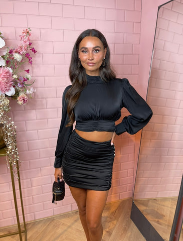 Ashley satin two pieces set black