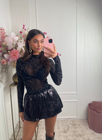 silver sparkle mesh body black
