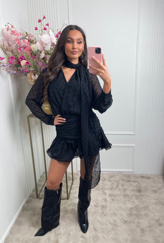 dots scarf dress black