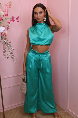nicole satin two pieces set green
