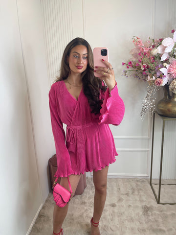 Rib playsuit fuchsia pink