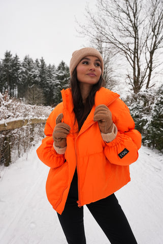 puffer jacket orange devon the label