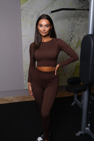 Loraine long sleeve sport two pieces set chocolate brown