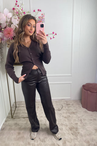 leather snake print pants dark brown