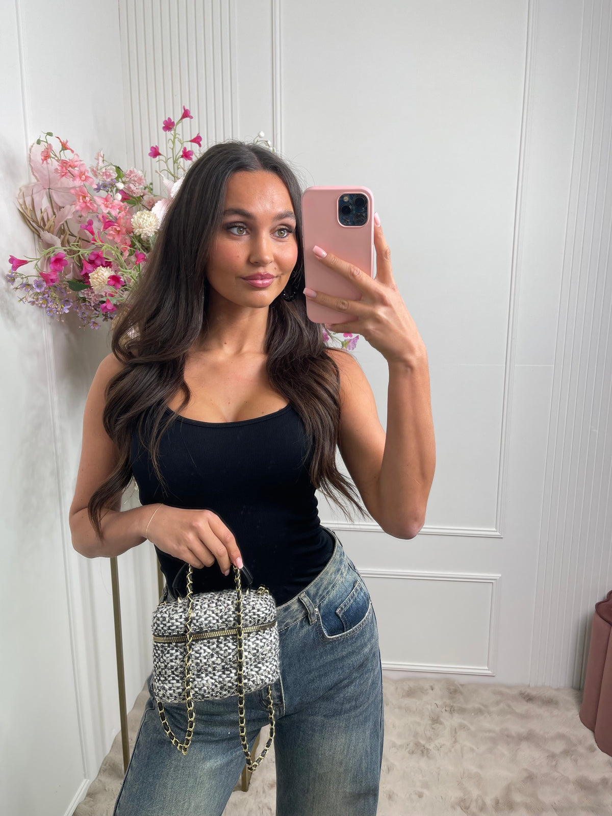 tweed vanity bag white/black