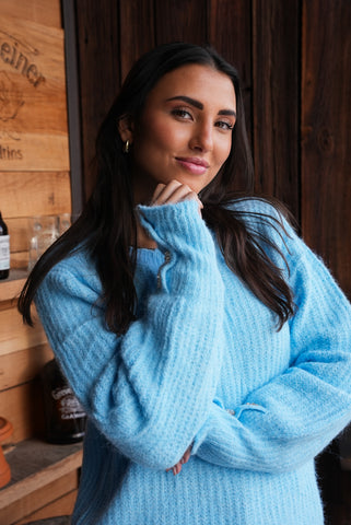 rowenna baby blue knit sweater