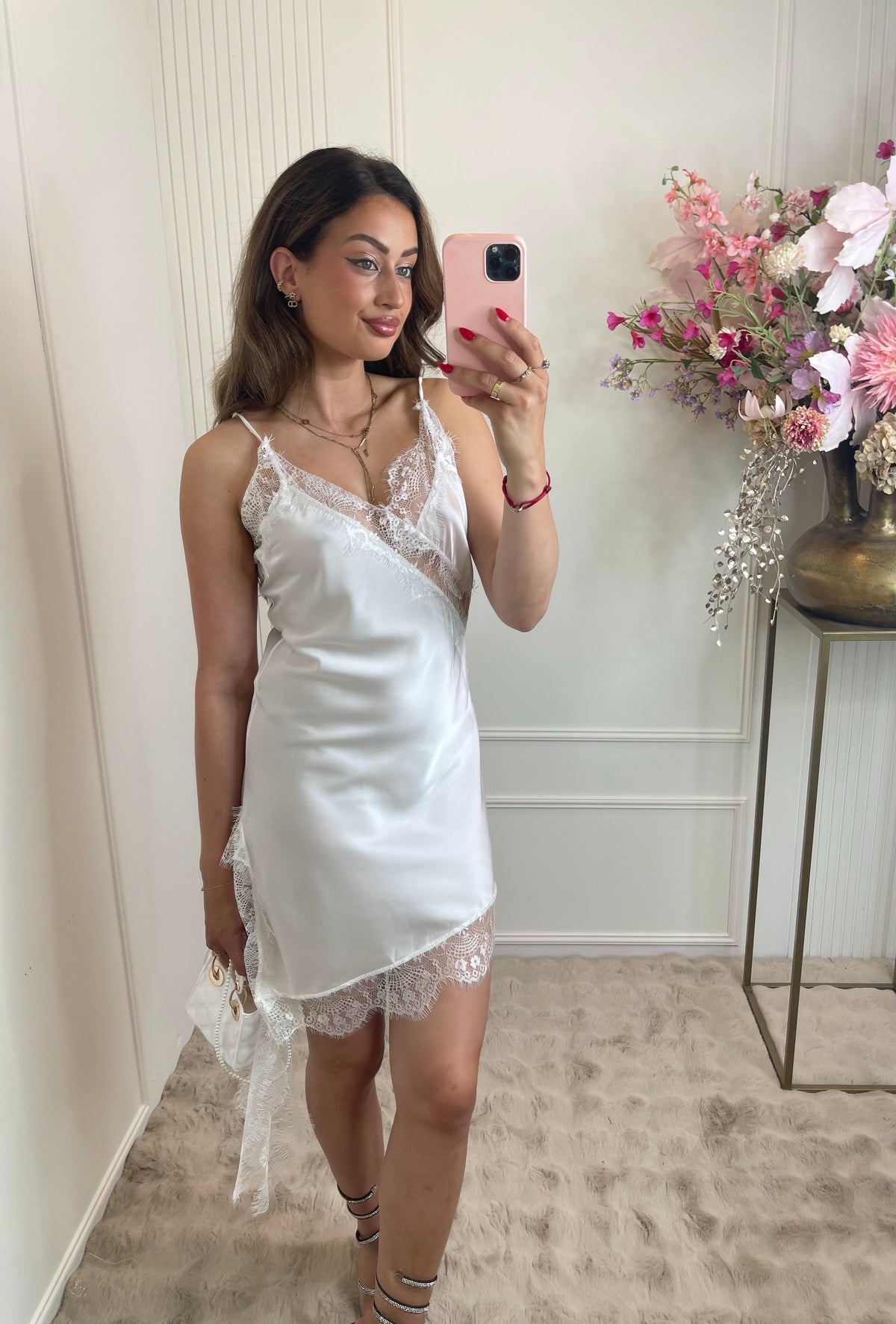 Nena satin lace dress white