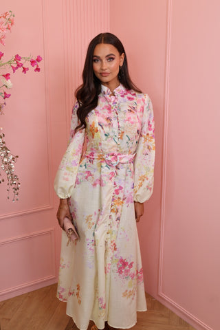pink/lila long flower dress