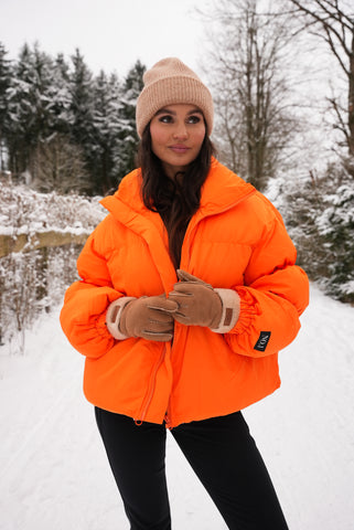 puffer jacket orange devon the label