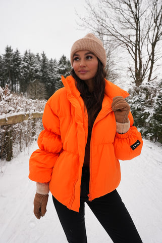 puffer jacket orange devon the label