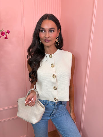 jolie gold detail gilet top white