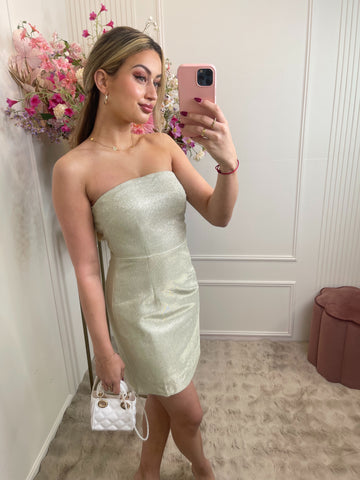 elody strapless glitter dress creme