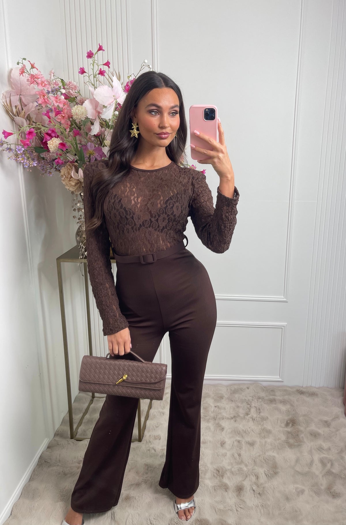 lace jumpsuit brown
