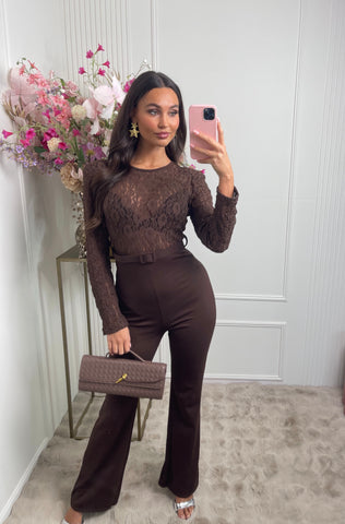 lace jumpsuit brown