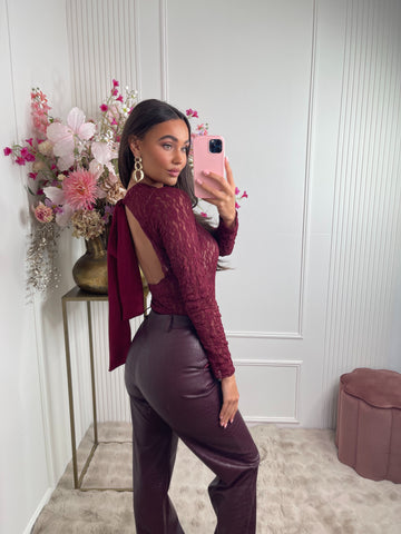 lace bow body bordeaux red