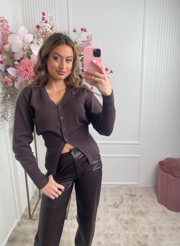 Lana knit cinched cardigan brown