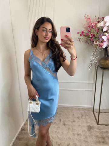 Nena satin lace dress baby blue
