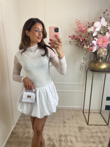 Lace balloon dress white