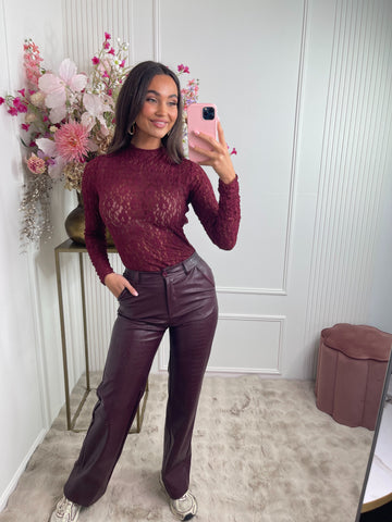 leather snake print pants bordeaux red