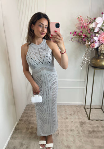 Silver halter lurex maxi beach dress