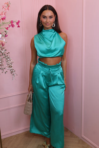nicole satin two pieces set green