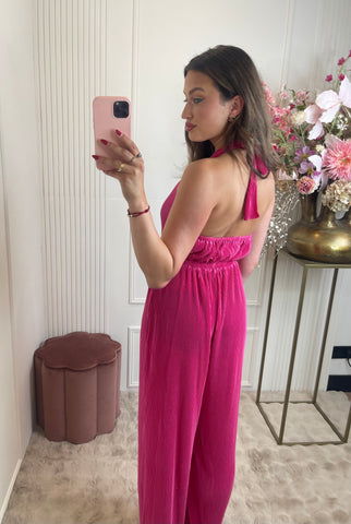 Beau rib jumpsuit fuchsia pink
