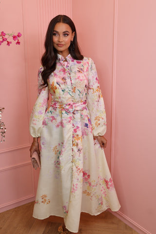 pink/lila long flower dress