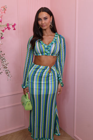 Kiara zig zag two pieces set green/blue