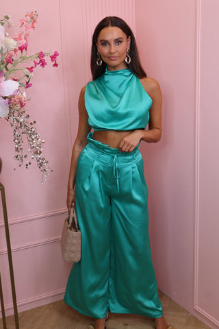 nicole satin two pieces set green