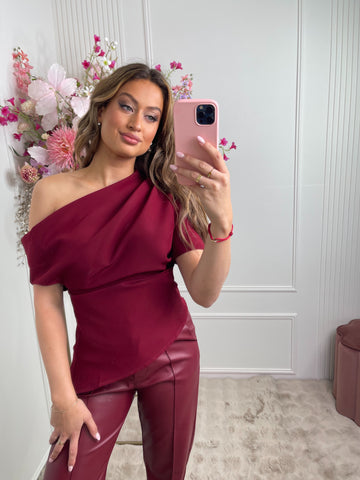 Tessa draped top bordeaux red