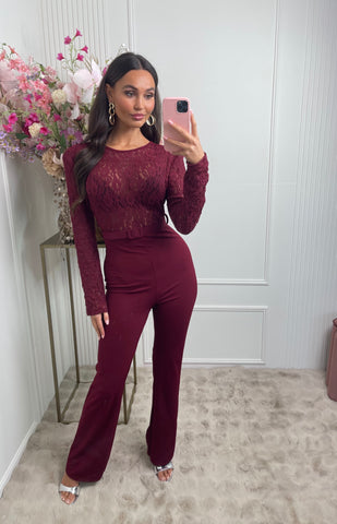 lace jumpsuit bordeaux red