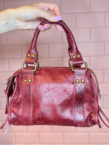 inspired real leather bag bordeaux red