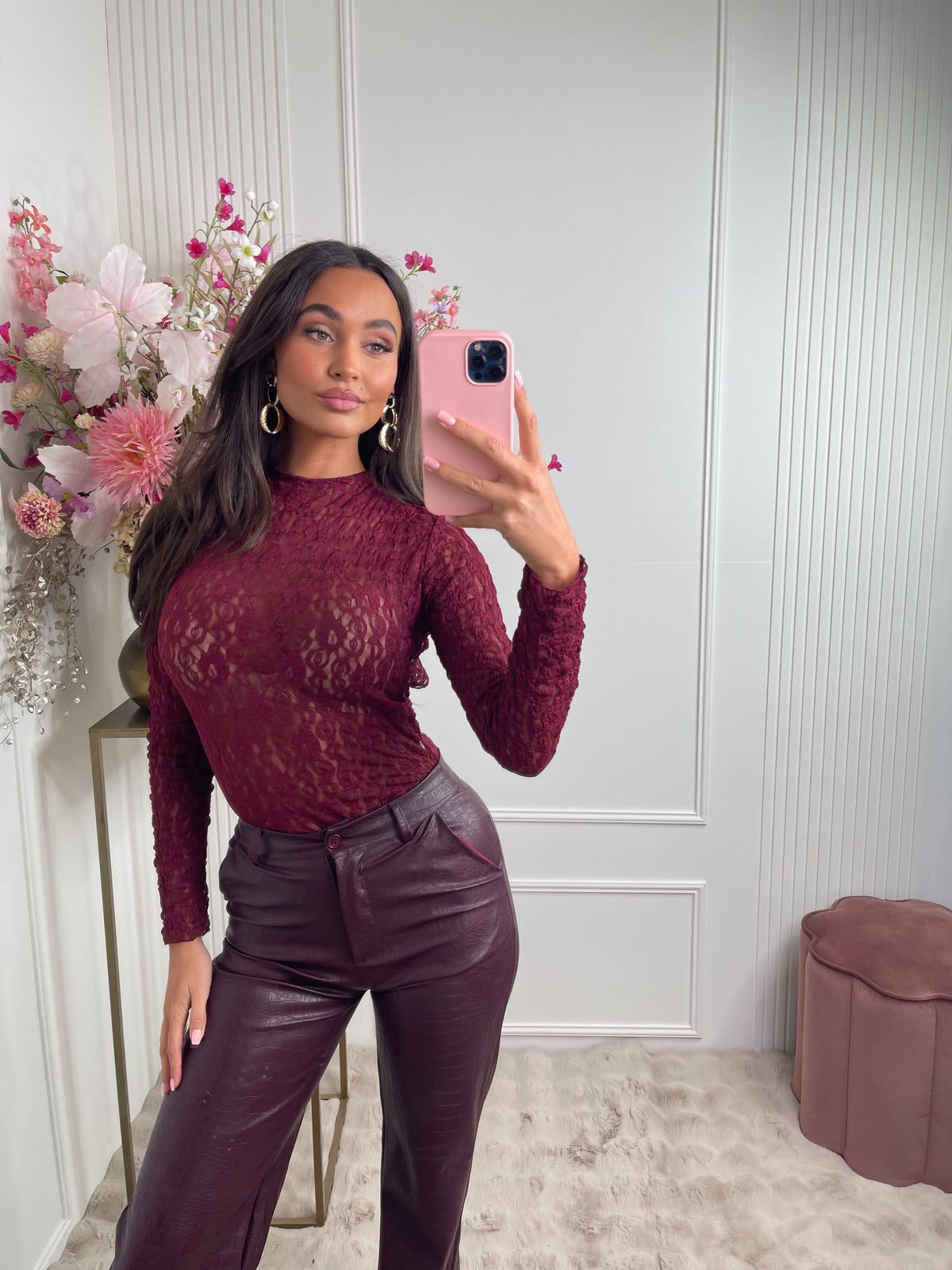 lace bow body bordeaux red