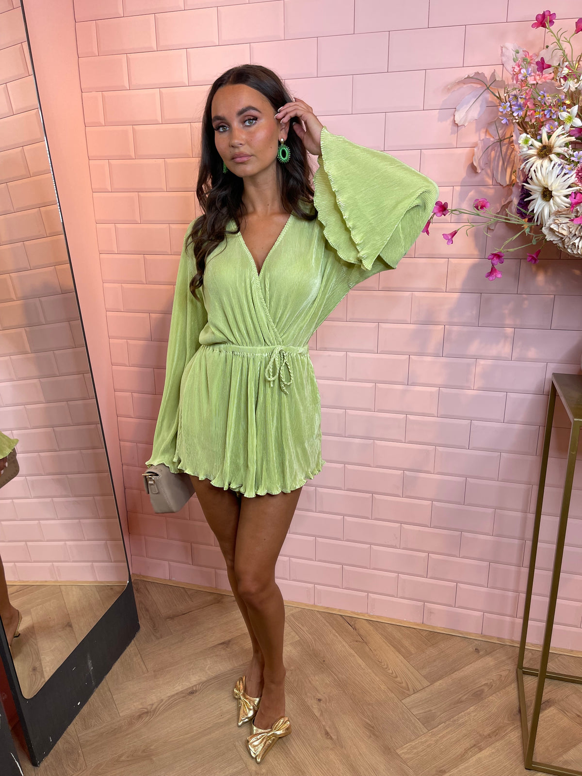 rib playsuit lime green