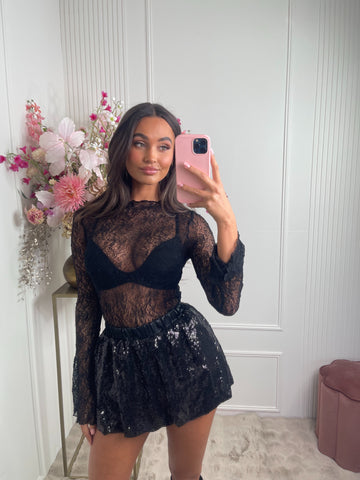 Lois black lace top