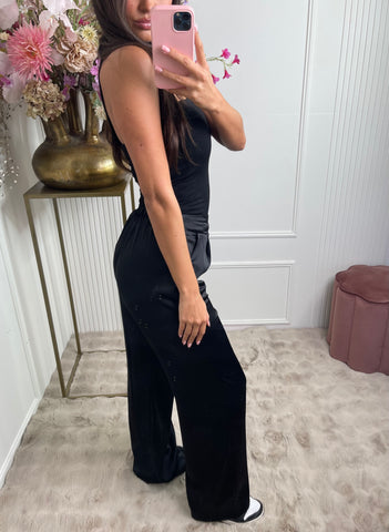 satin pantalon black