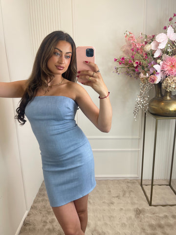 Strapless denim light blue dress