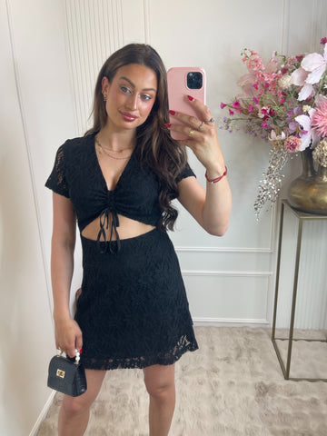 Cut out crochet dress black