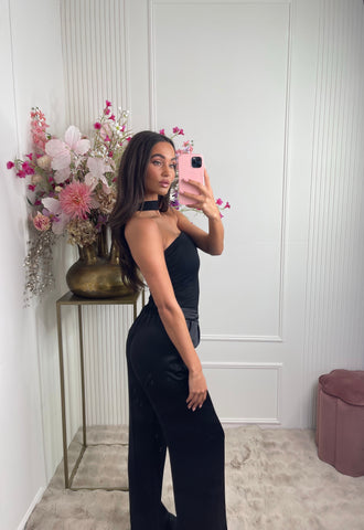 satin pantalon black