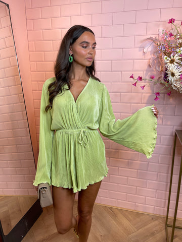 rib playsuit lime green