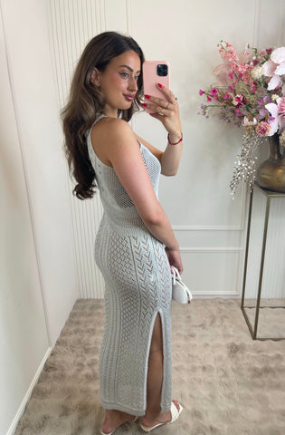 Silver halter lurex maxi beach dress