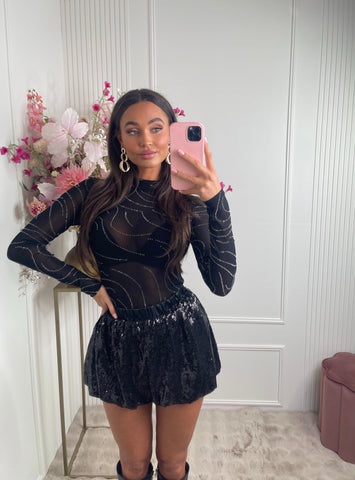 silver sparkle mesh body black
