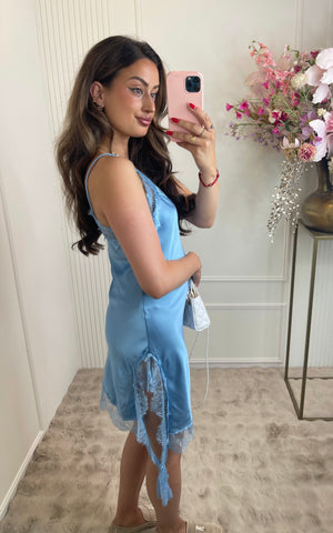 Nena satin lace dress baby blue