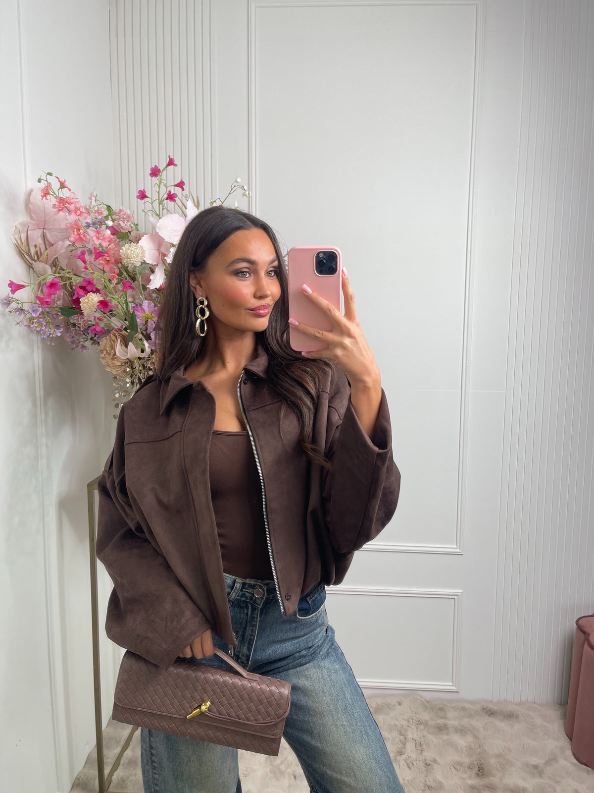 romee suede jacket chocolate brown
