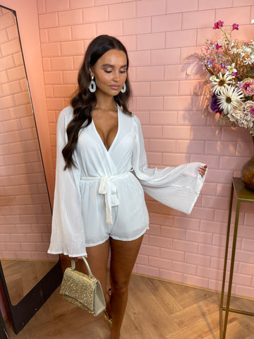 cato plisse playsuit white